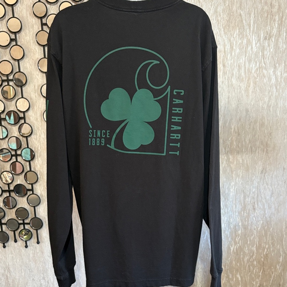 Carhartt Black Long Sleeve Shirt with Green Shamrock Graphic